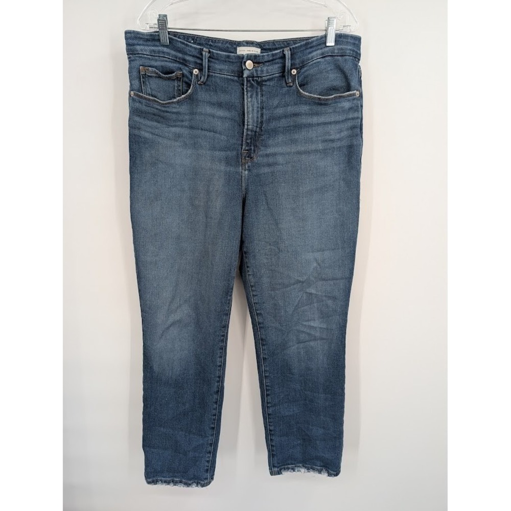Good American Women's Straight leg Denim jeans Stretch raw hem sz 16